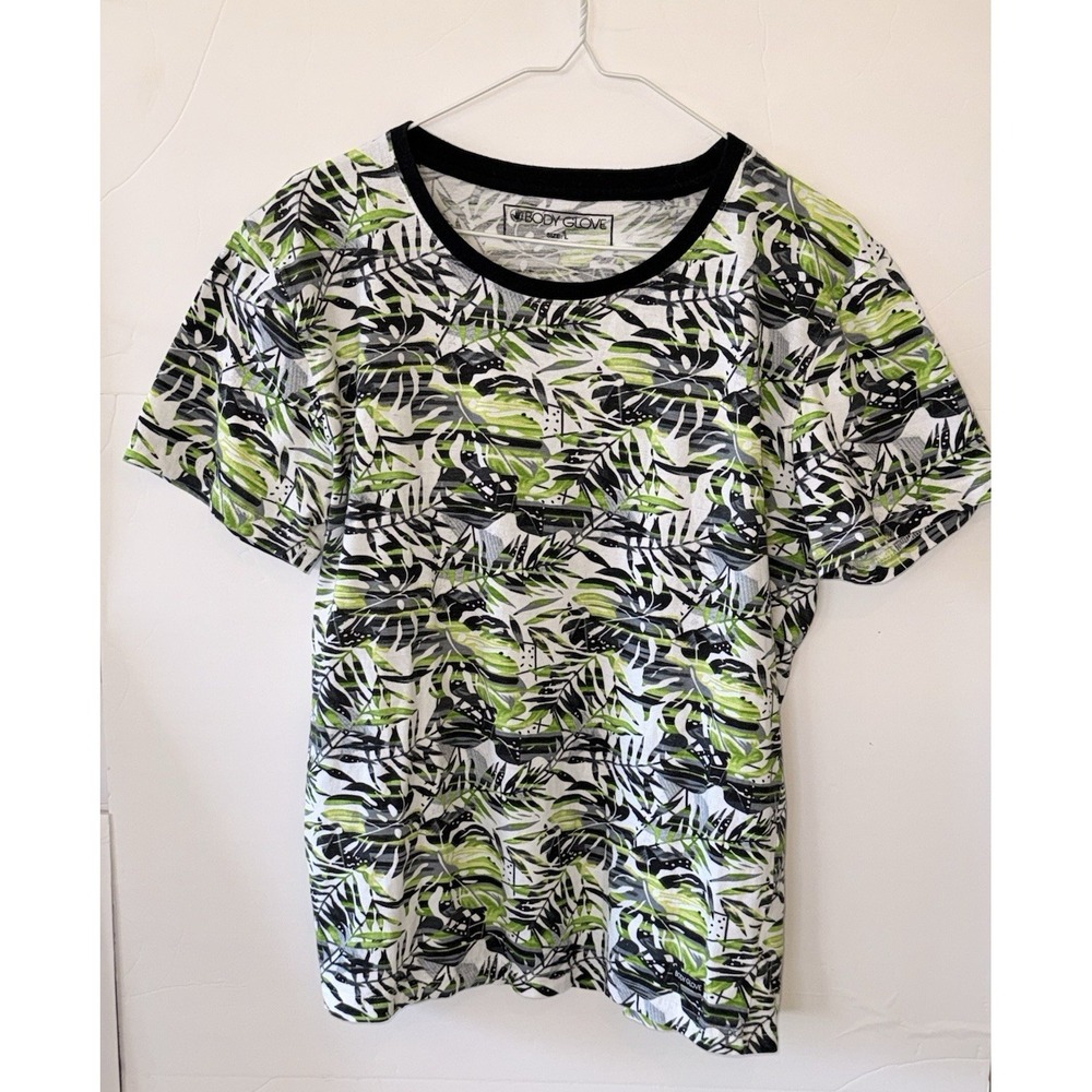 Body Glove Pullover Tee Unisex Large Green/Black/White Tropical Print